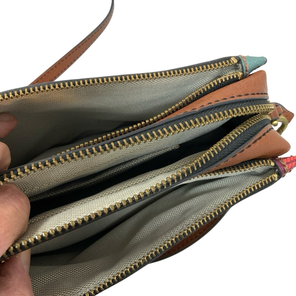 Fossil Crossbody Leather Trim Coated Canvas Chevron Campbell Purse Organize‎ - Picture 8 of 16